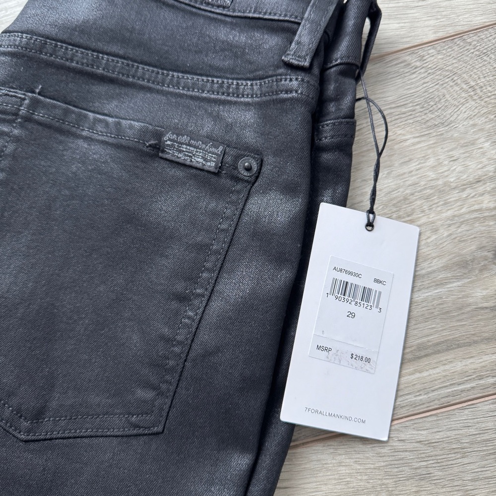 7 For All Mankind Women's Black Coated Skinny Jeans - Picture 2 of 10